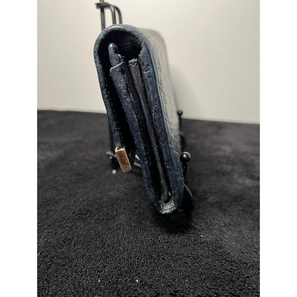 Gucci Microguccissima Continental Flap Wallet Navy Leather Gold Logo Italy - Picture 10 of 14